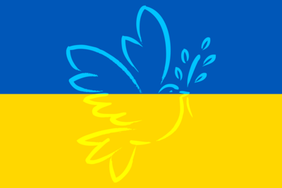 Flagge der Ukraine mit einer Friedenstaube